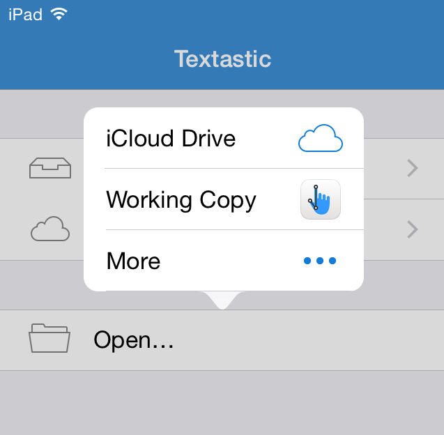 Open command in Textastic 5.2